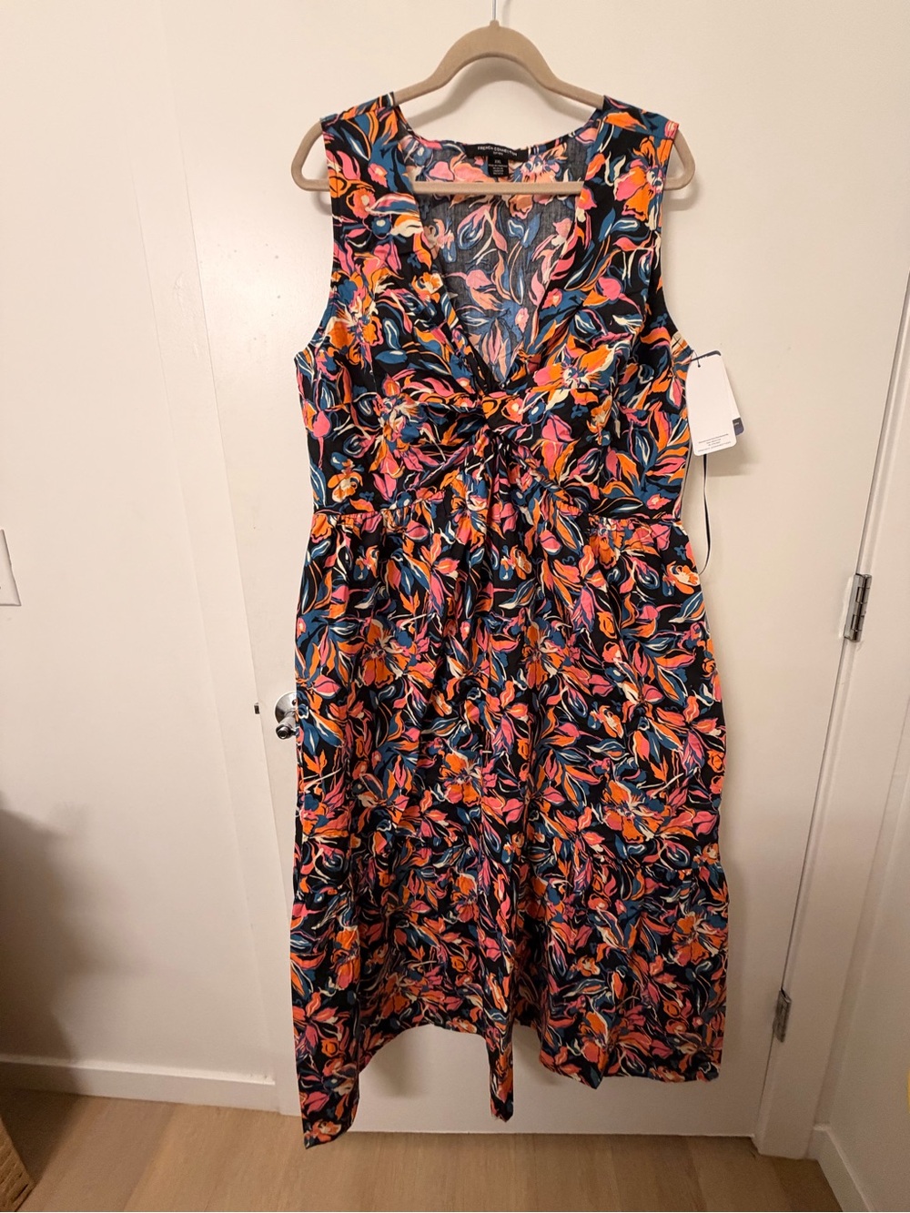 French Connection Navy Floral Maxi Dress with Orange & Pink Accents
